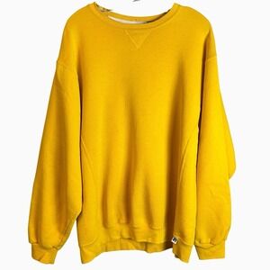 Russell Athletic Sweatshirt Mens 2XL Yellow Fleece Crewneck Pullover Logo Y2K